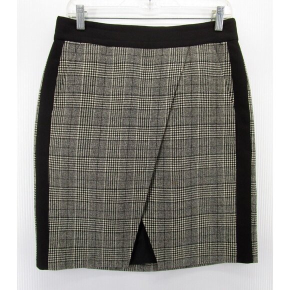 J Crew Skirt 10P Petites Gray Wool Blend Wrap Career Plaid Zip Up * - Picture 1 of 8